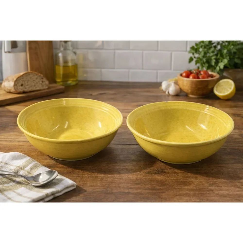 Set of 2 Mikasa Terra Stone Saffron CN209 7” Bowls Yellow Oven Microwave Safe
